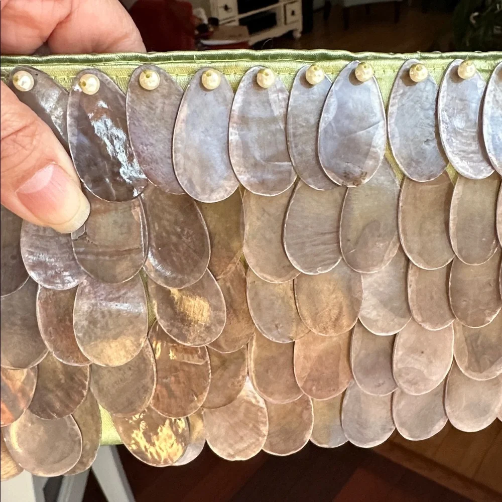 Genuine Capiz shells clutch purse olive green